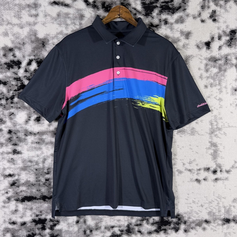 Chubbies‎ Performance Polo Shirt Mens Size Small Black Paint Brush Golf Preppy